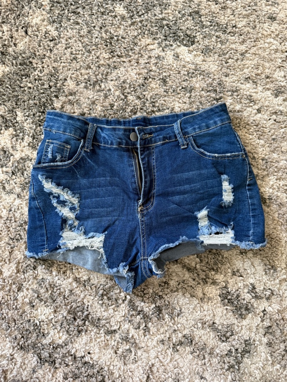 SHEIN Dark Blue Distressed Denim Jean Shorts